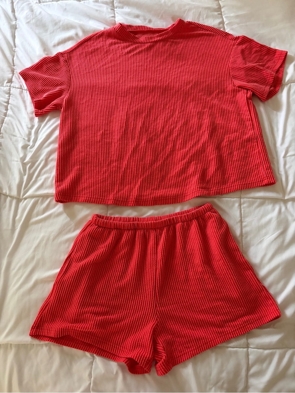 Women’s Red-Orange Ribbed Lounge Set - Unbranded